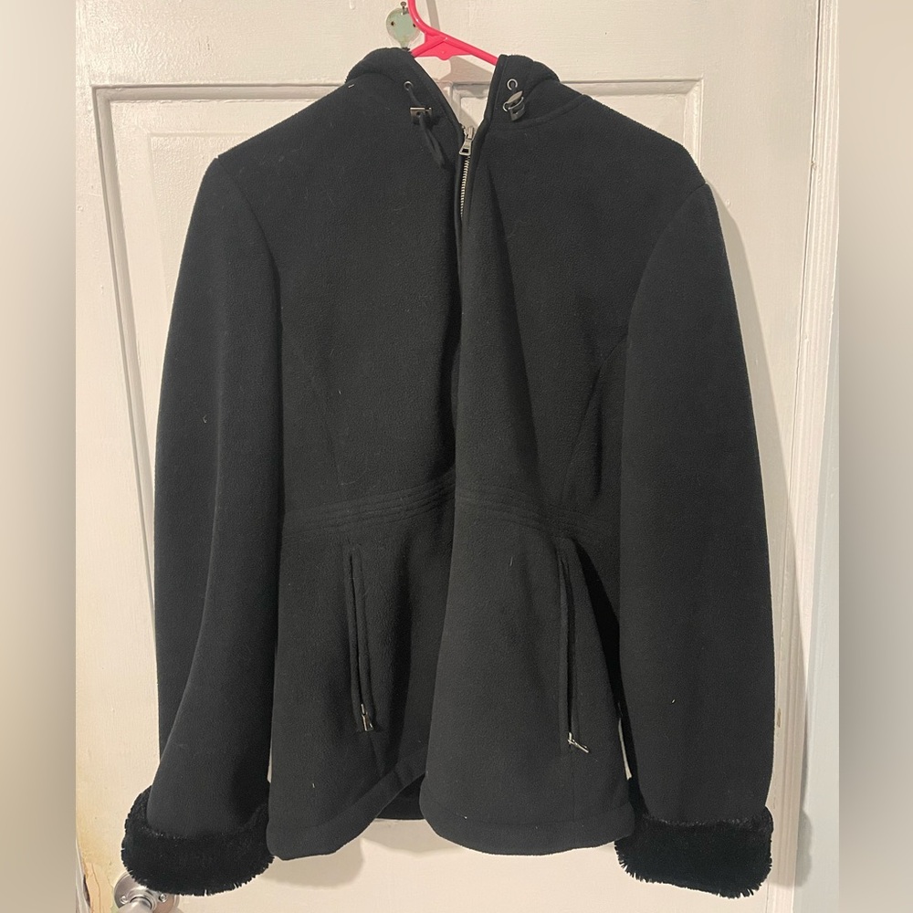 Jones New York black, fur-lined, fleece hoodie large